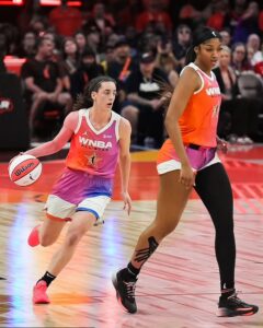 Playing with Caitlin Clark in the WNBA All-Star Game, Angel Reese talks about the experience.