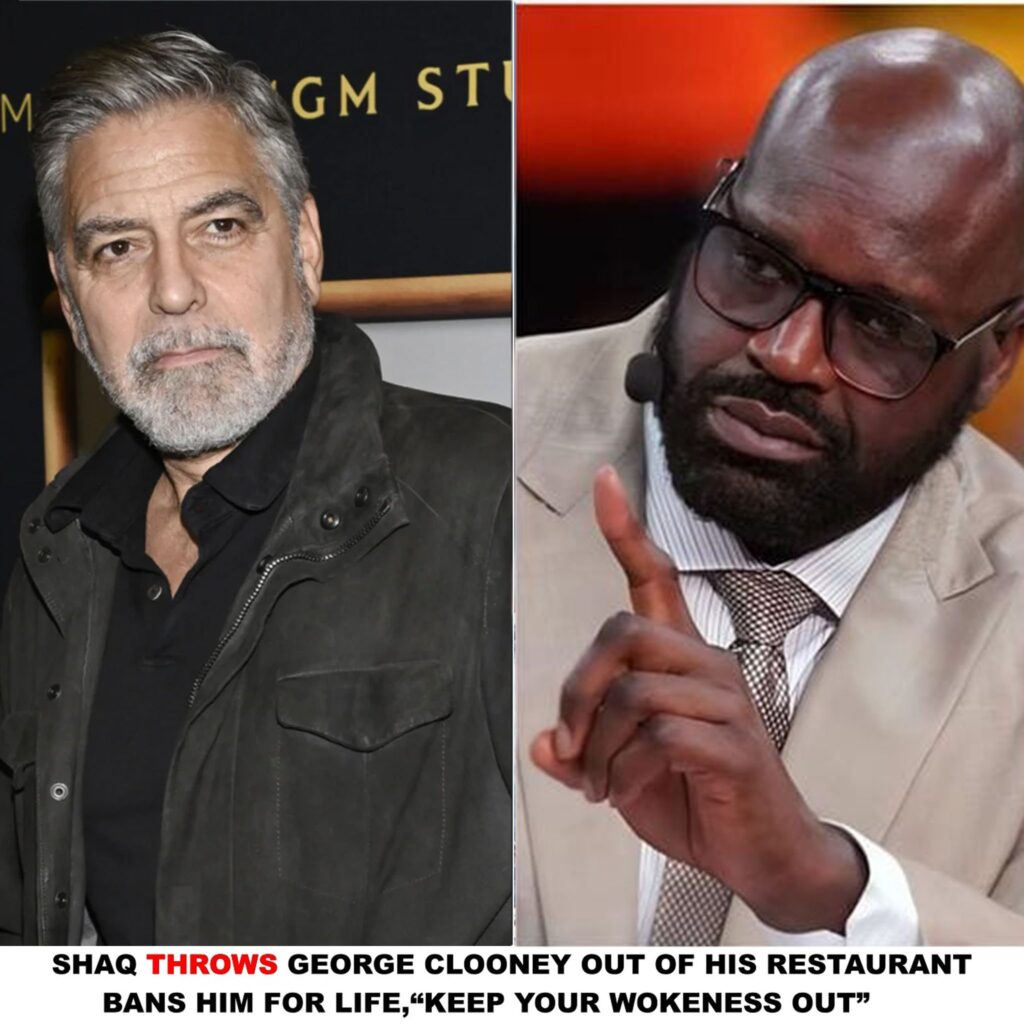 Shaq ejects George Clooney from his restaurant and issues a lifelong ban, saying, "Keep Your Wokeness Out.”